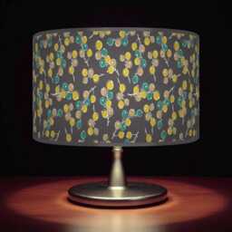 Berry Print Drum Lampshade - Teal Beige Green & Grey Pendant Light Handmade Botanical Ceiling Shade For Modern Rustic Decor