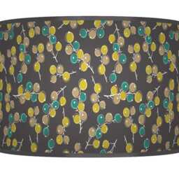 Berry Print Drum Lampshade - Teal Beige Green & Grey Pendant Light Handmade Botanical Ceiling Shade For Modern Rustic Decor - thumbnail 3