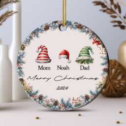 Custom Family Christmas Ornament 2024 Personalized Santa Hat Bauble - thumbnail 4