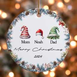 Custom Family Christmas Ornament 2024 Personalized Santa Hat Bauble - thumbnail 1