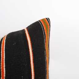 Handwoven Wool Kilim Pillow Cover, 20x20 Inch Boho Stripe Cushion - thumbnail 2