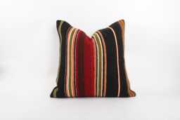 Handwoven Wool Kilim Pillow Cover, 20x20 Inch Boho Stripe Cushion - thumbnail 1