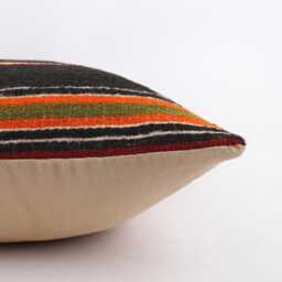 Handwoven Wool Kilim Pillow Cover, 20x20 Inch Boho Stripe Cushion - thumbnail 4