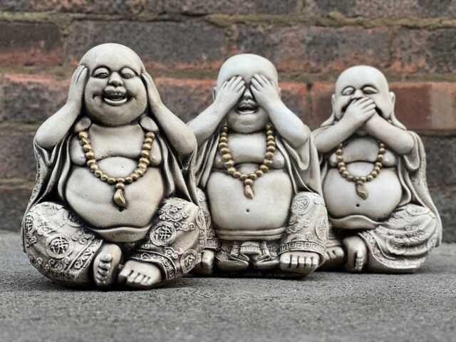 Cement Three Wise Buddha Set Figurine Stone See No Evil, Hear Speak Evil Statues Zen Garden Decor Japanese Meditation Sculptures - image 1
