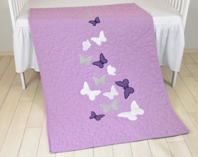 Butterfly Blanket, Purple White Gray Quilt Modern Baby Crib Blanket - image 1