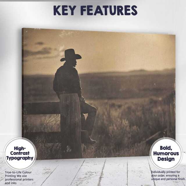 Sepia Lone Cowboy Western Prairie Landscape Photography Canvas Wall Art Print Decor Picture Ready To Hang - image 1