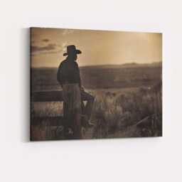 Sepia Lone Cowboy Western Prairie Landscape Photography Canvas Wall Art Print Decor Picture Ready To Hang - thumbnail 4
