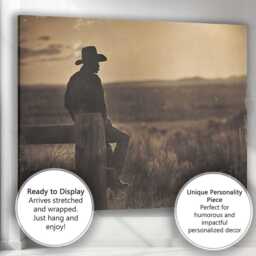 Sepia Lone Cowboy Western Prairie Landscape Photography Canvas Wall Art Print Decor Picture Ready To Hang - thumbnail 3
