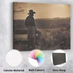 Sepia Lone Cowboy Western Prairie Landscape Photography Canvas Wall Art Print Decor Picture Ready To Hang - thumbnail 2