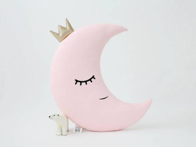 Pale Pink Crescent Moon Cushion For Nursery Decor, Baby Shower Gift Idea Dreamy Pillow Infant Canopy Kids Room Sky Bed Newborn Girl Teepee - image 1