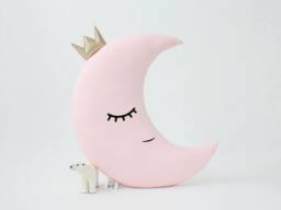 Pale Pink Crescent Moon Cushion For Nursery Decor, Baby Shower Gift Idea Dreamy Pillow Infant Canopy Kids Room Sky Bed Newborn Girl Teepee - thumbnail 1