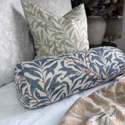 "William Morris Design Cushion, Decorative Pillow For Sofa Or Bed, Blue Leaf Bedroom Accent Cushion 16"" X 6" - thumbnail 1
