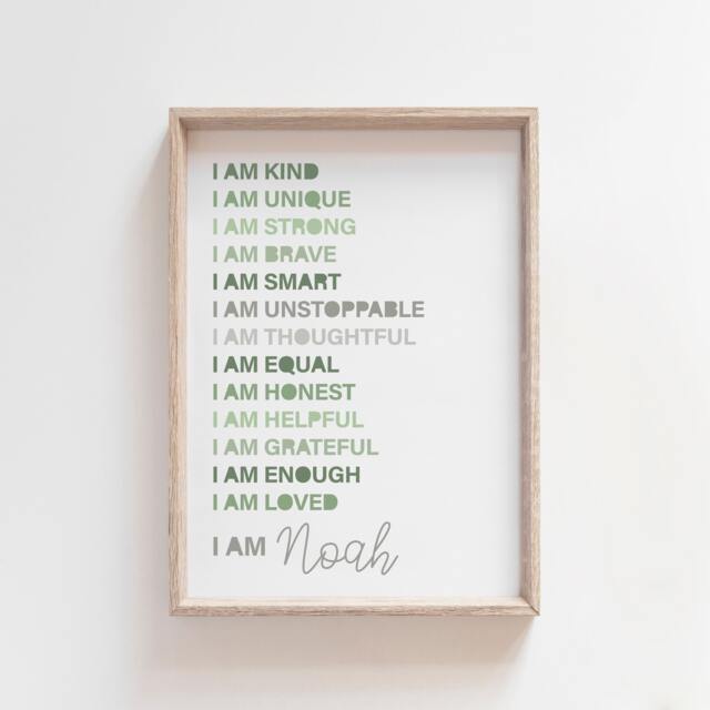 I Am Print, Boys Affirmation Bedroom Decor, Poster, Nursery Wall Art, Prints, Art