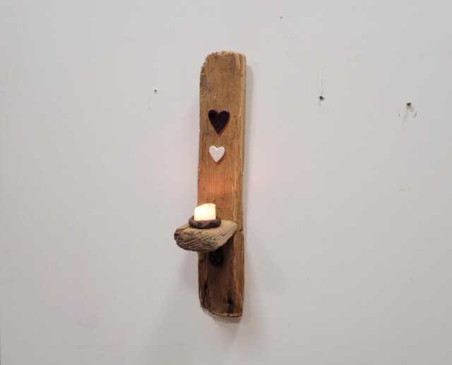 Dorset Driftwood Aubergine Purple & White Cream Glazed Ceramic Heart Night Light Candle Holder Sconce - image 1