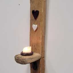 Dorset Driftwood Aubergine Purple & White Cream Glazed Ceramic Heart Night Light Candle Holder Sconce - thumbnail 2