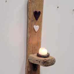 Dorset Driftwood Aubergine Purple & White Cream Glazed Ceramic Heart Night Light Candle Holder Sconce - thumbnail 3