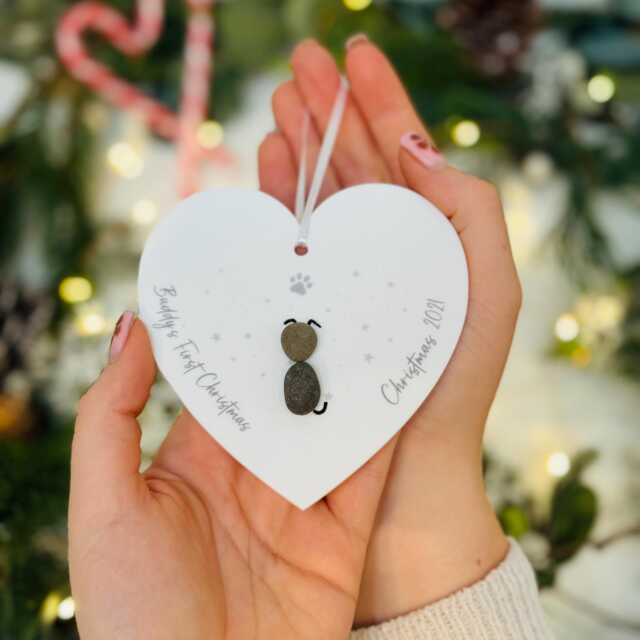Pet First Christmas Personalised Bauble - Dog Cat Pebble Tree Decoration Ornament - Pet's 1st Hanging - image 1