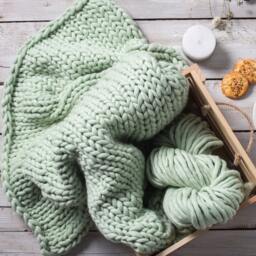 Chunky Knit Merino Wool Baby Blanket - Custom Designs & 70 Colors - thumbnail 2