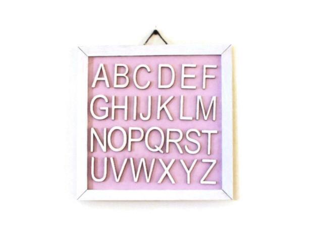 Wooden Alphabet Picture, Pink Wall Art, Nursery Kids Room, Wall Decor, Children Christening Gift - image 1