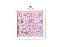 Wooden Alphabet Picture, Pink Wall Art, Nursery Kids Room, Wall Decor, Children Christening Gift - thumbnail 1