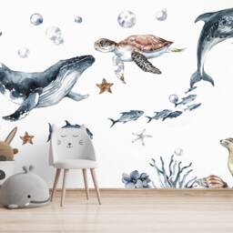 Ocean Animal Wall Decals For Kids - Dolphin, Whale, Turtle Stickers, Peel & Stick Art - thumbnail 2