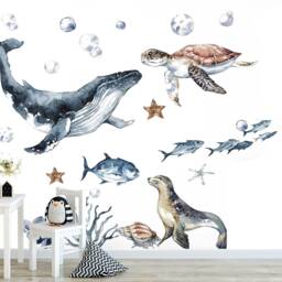 Ocean Animal Wall Decals For Kids - Dolphin, Whale, Turtle Stickers, Peel & Stick Art - thumbnail 3