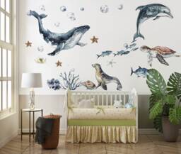 Ocean Animal Wall Decals For Kids - Dolphin, Whale, Turtle Stickers, Peel & Stick Art