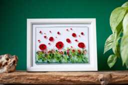 Fused Glass Meadow Art Handmade Poppies Field Picture - thumbnail 1