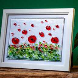 Fused Glass Meadow Art Handmade Poppies Field Picture - thumbnail 3