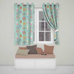 Cute Easter Chick Bunny Macaron Carrot Rainbow Seamless Pattern Mint Background Readymade Eyelet Ring Top Thermal 100% Blackout Curtains - thumbnail 1