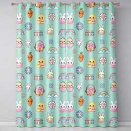 Cute Easter Chick Bunny Macaron Carrot Rainbow Seamless Pattern Mint Background Readymade Eyelet Ring Top Thermal 100% Blackout Curtains - thumbnail 2