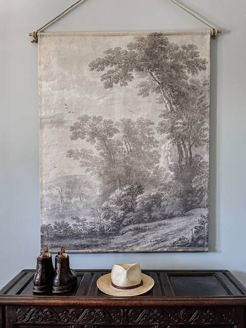 Linen Landscape Wall Hanging Vintage Dutch Tree Print - image 1