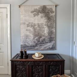 Linen Landscape Wall Hanging Vintage Dutch Tree Print - thumbnail 3