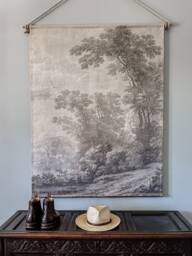Linen Landscape Wall Hanging Vintage Dutch Tree Print - thumbnail 1