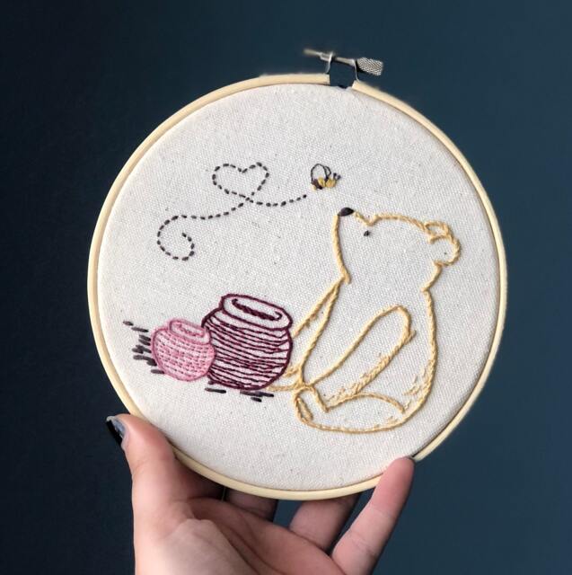 Pooh Bear Embroidery Hoop Art Spring Hunny Pots, Handmade Nursery Decor - image 1