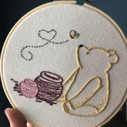 Pooh Bear Embroidery Hoop Art Spring Hunny Pots, Handmade Nursery Decor - thumbnail 3