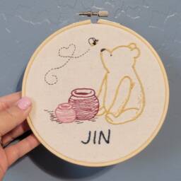 Pooh Bear Embroidery Hoop Art Spring Hunny Pots, Handmade Nursery Decor - thumbnail 2