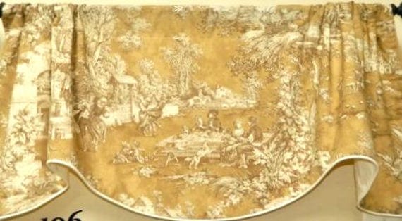 Portfolio Lutece Goldenrod Aka Kravet Scenic Window Valance Corded Lined Rod Pocket Scalloped French Country Made To Order - image 1