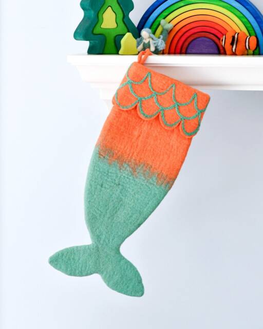 Felt Mermaid Christmas Stocking - Orange & Turquoise Colours - image 1