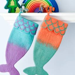 Felt Mermaid Christmas Stocking - Orange & Turquoise Colours - thumbnail 4