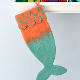 Felt Mermaid Christmas Stocking - Orange & Turquoise Colours - thumbnail 2