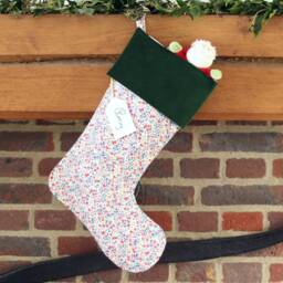 Floral Christmas Stocking Made With Liberty Tana Lawn Phoebe, Personalised Embroidered Name - thumbnail 2
