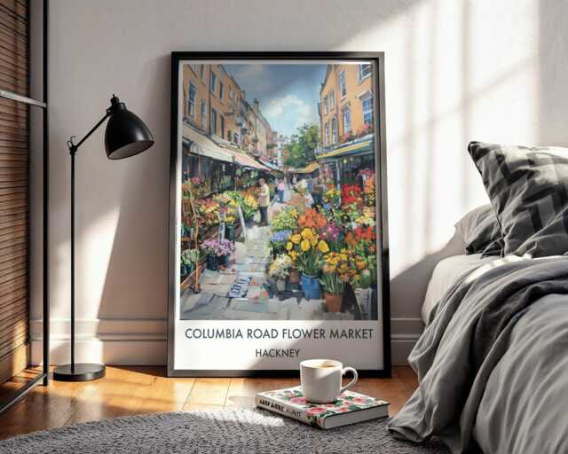 Columbia Road Flower Market Poster, Hackney London Wall Art Print - Gouache Painting - image 1