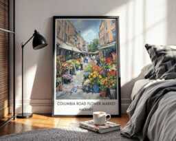Columbia Road Flower Market Poster, Hackney London Wall Art Print - Gouache Painting - thumbnail 1