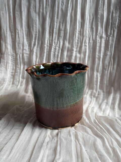 Earth Scalloped Planter, Handmade Glazed Pot, Black Plant Large Vessel, Unique British Gift, Handcrafted Pots - image 1