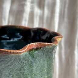 Earth Scalloped Planter, Handmade Glazed Pot, Black Plant Large Vessel, Unique British Gift, Handcrafted Pots - thumbnail 4