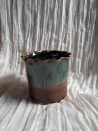 Earth Scalloped Planter, Handmade Glazed Pot, Black Plant Large Vessel, Unique British Gift, Handcrafted Pots