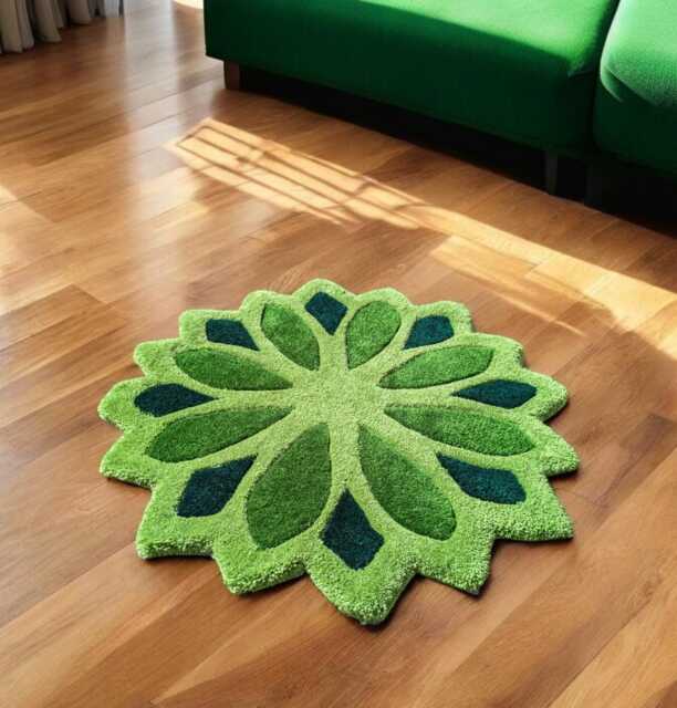 Green Carpet Handmade Living Room Flower Shape Mandala Mother's Day Gift Girlfriend Decoration House Children's Bedside - image 1