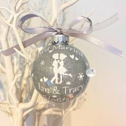 Just Married Christmas Bauble, Our First Ornament 2025, Newlywed Personalised Wedding Winter Gift - thumbnail 1
