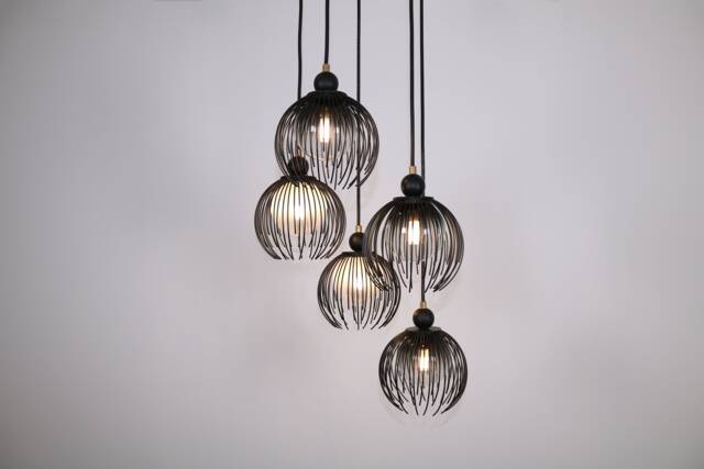 Black Pendant Chandelier, Light, Minimal Mid Century Elongated Lamp, Hanging Unique Home Decor - image 1